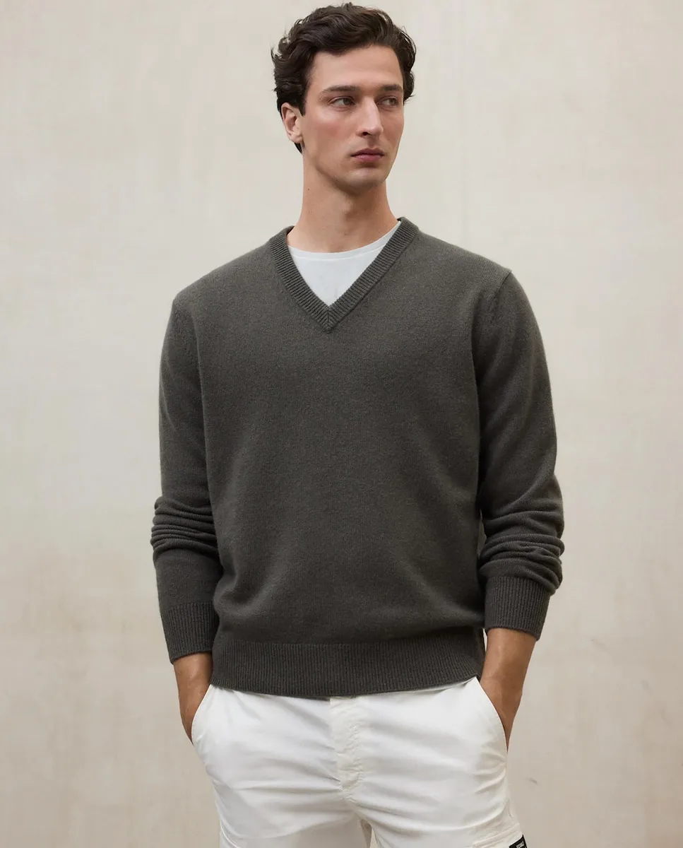 

Мужской пуловер из тонкой пряжи с V-образным вырезом Ecoalf, темно-серый