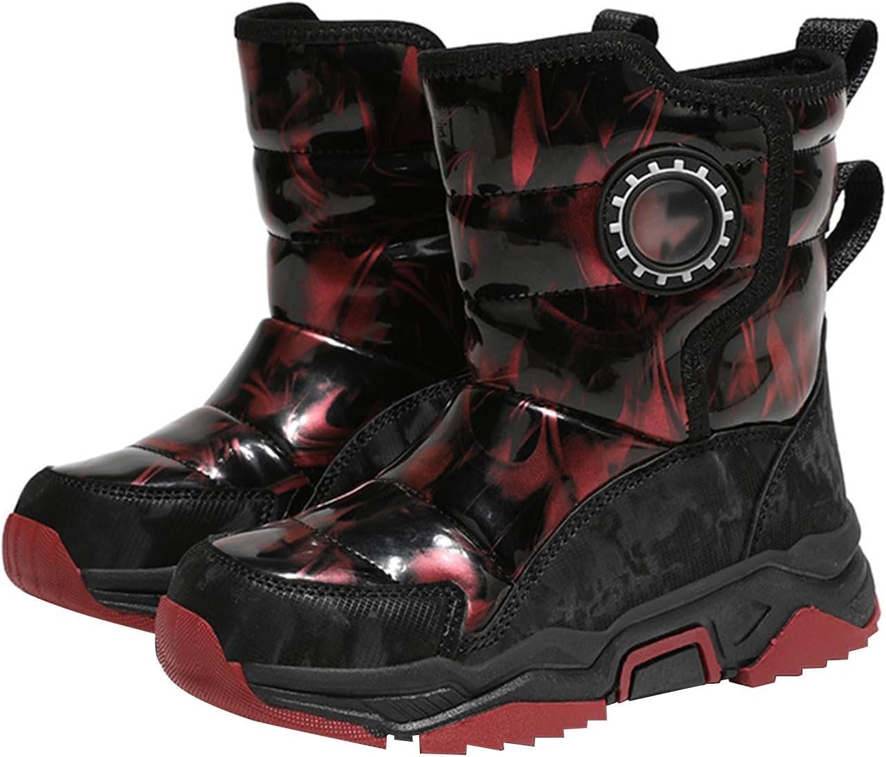 

Водонепроницаемые зимние ботинки для снега с противоскользящей подошвой, с искусственным мехом, для улицы, теплые детские ботинки средней высоты с густым мехом Generic, Red