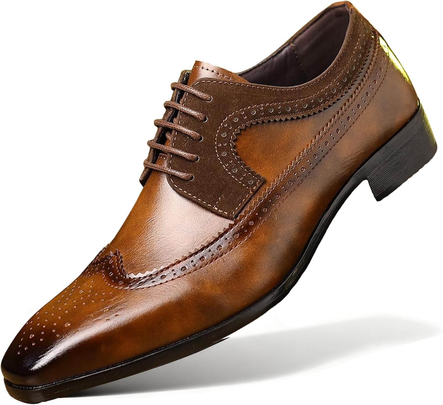 

Мужские кожаные туфли-оксфорды с перфорацией Вингтип, модные классические шнурованные броги, ретро дерби для работы, свадьбы, выпускного Enoegmsd, коричневый