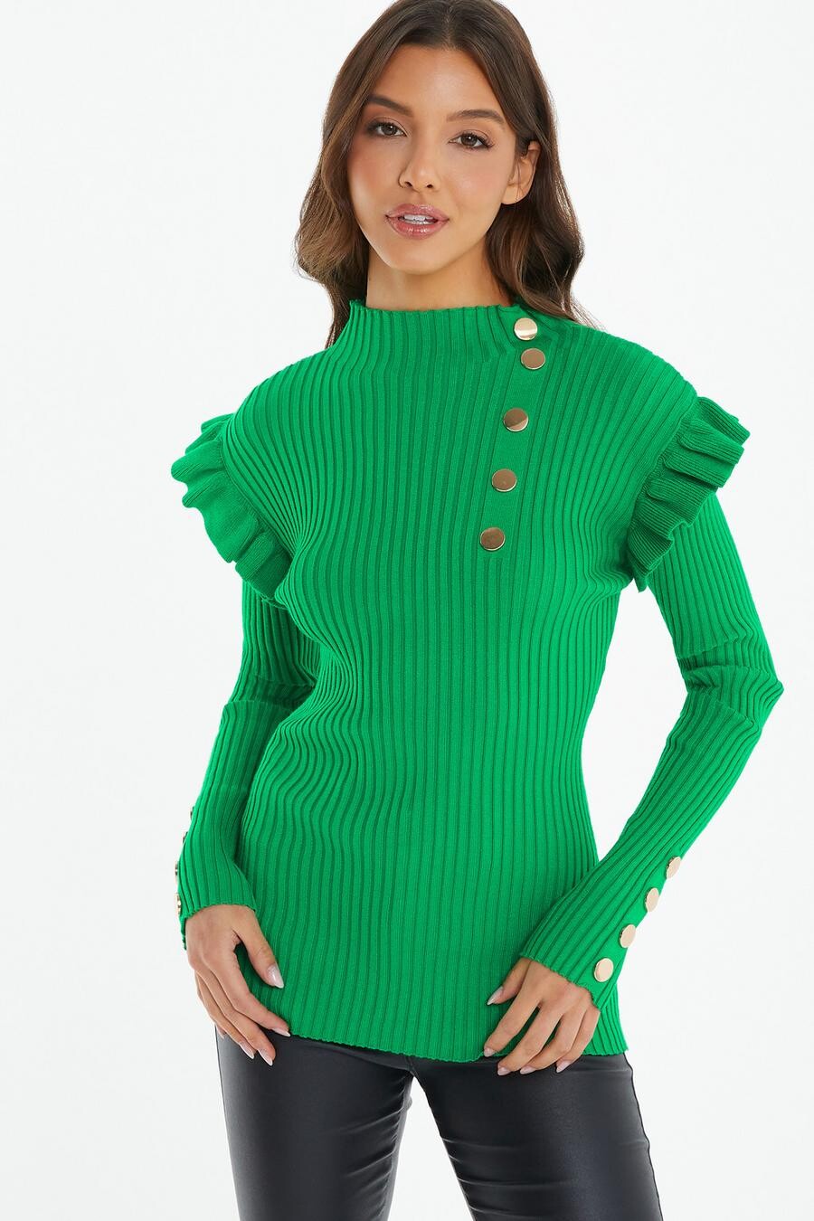 

Зеленый вязаный джемпер с оборками QUIZ Clothing