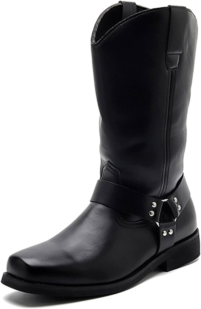 

Мужские западные сапоги, дизайн с ремешком, квадратный носок, доступны в черном и коричневом цветах Generic