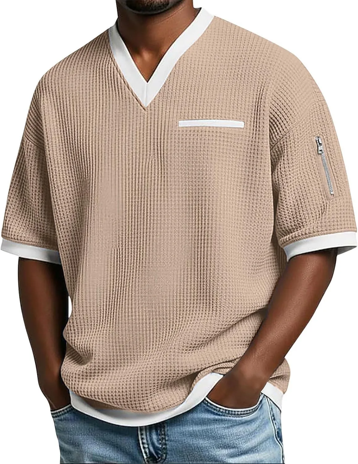 

Мужская футболка V-образного выреза с коротким рукавом, свободного кроя, для лета