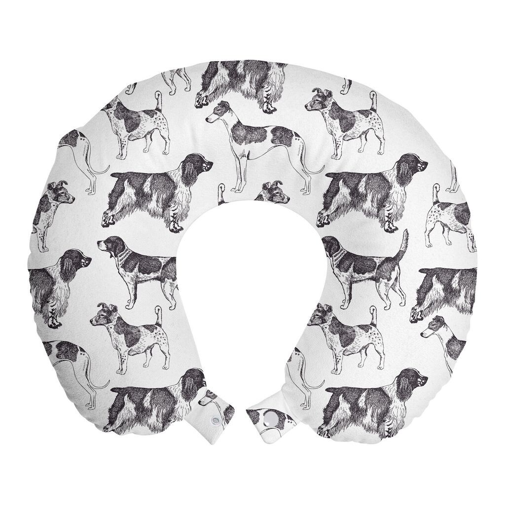 

ABAKUHAUS Dog Lovers Подушка для путешествий, поддержка шеи, монохромные породы собак, пенопластовые дорожные принадлежности для самолета и автомобиля, 30x30 см, темно-фиолетовый, серый, белый