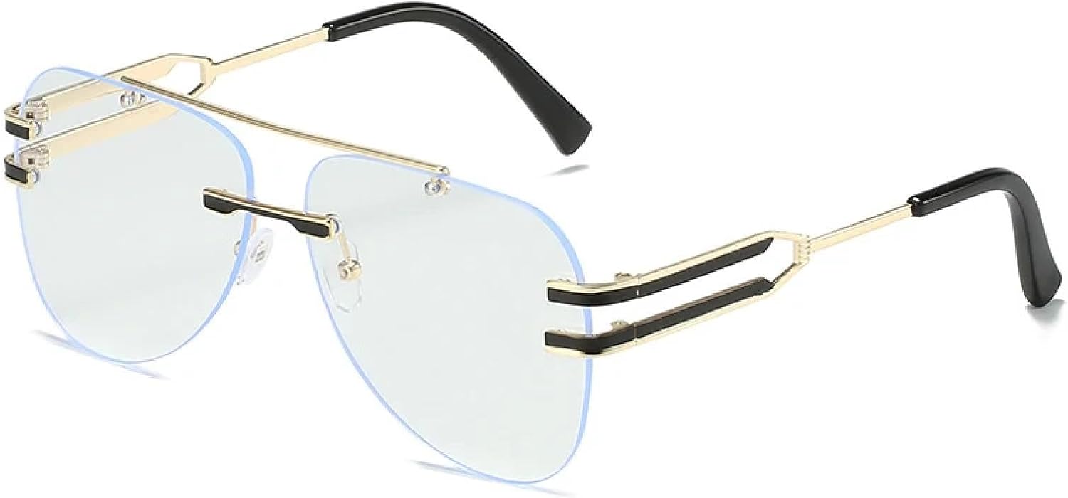 

Модные винтажные роскошные солнцезащитные очки без оправы с двойной перемычкой для женщин и мужчин, для активного отдыха на природе и вождения, защита от солнца UV400 TKKTLLT, Black Clear