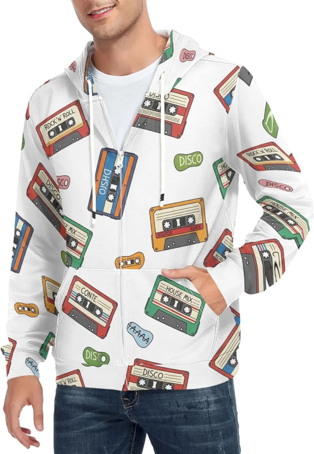 

Мужской худи на молнии Cassette Tapes с длинным рукавом и карманом CUPADA