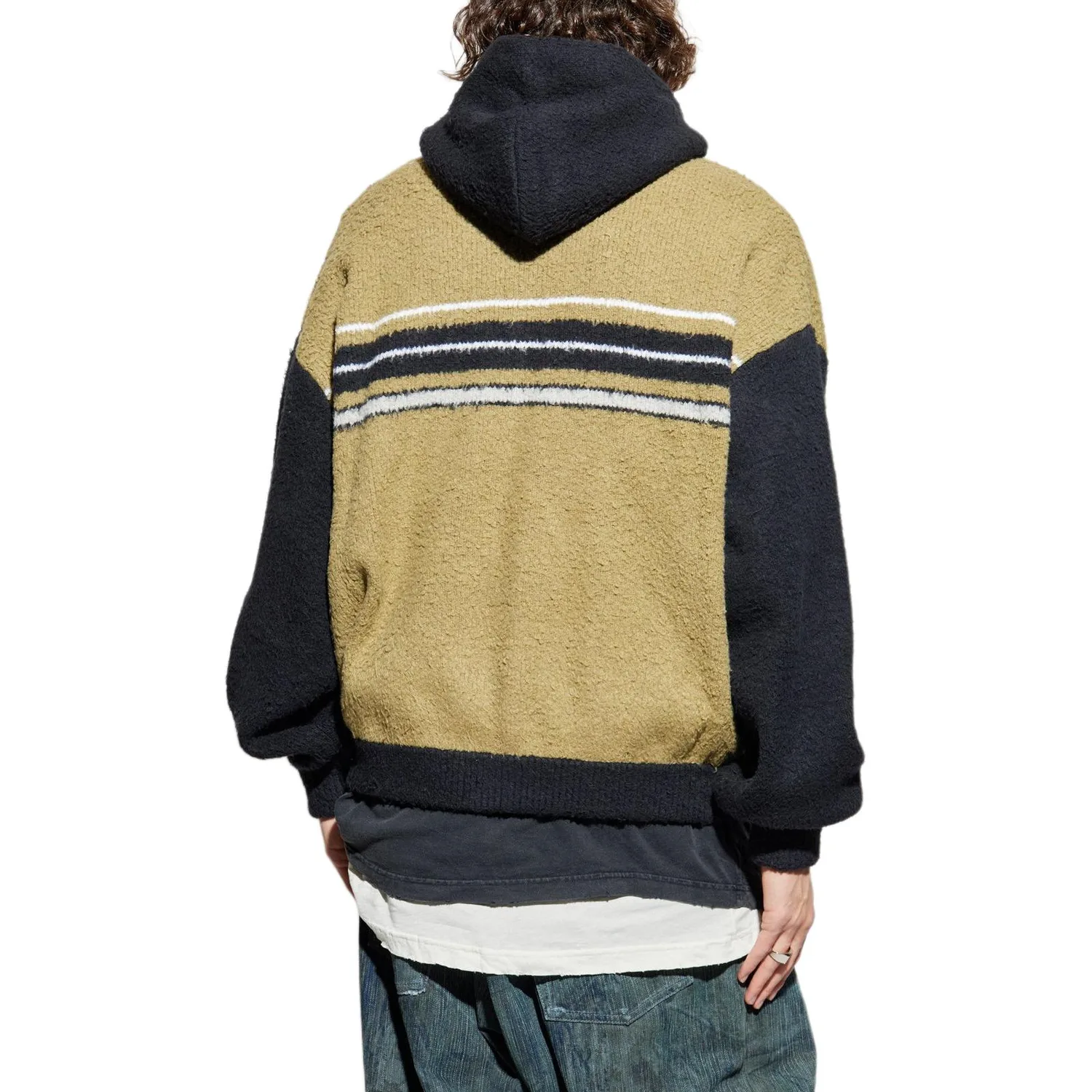 Худи с капюшоном в полоску zip Balenciaga, черный/хаки — фото 4