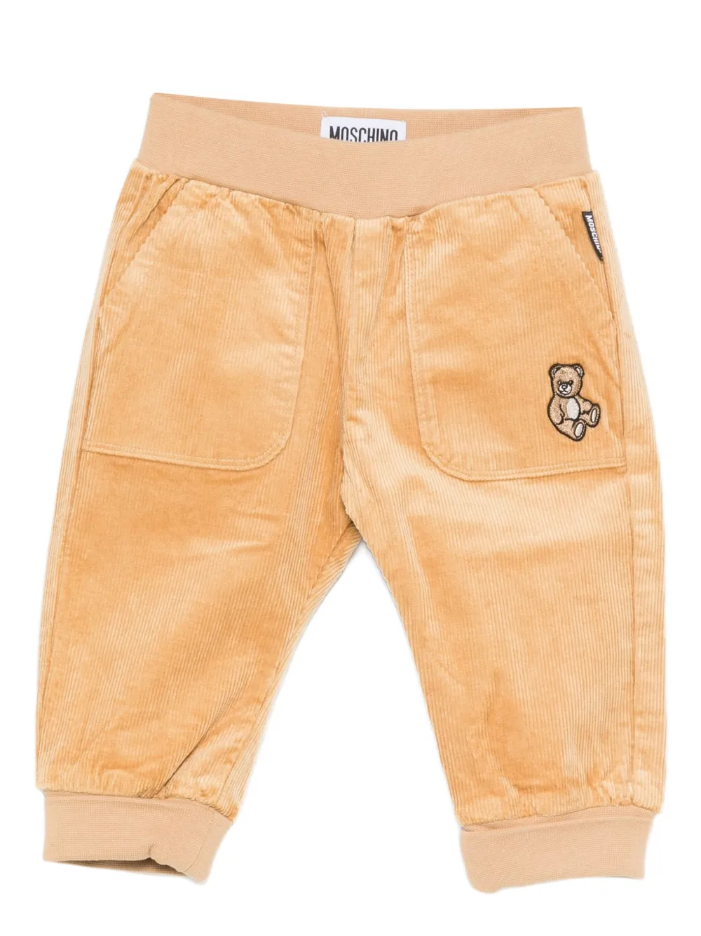 

Вельветовые брюки с вышивкой в виде мишек Moschino Kids, оранжевый