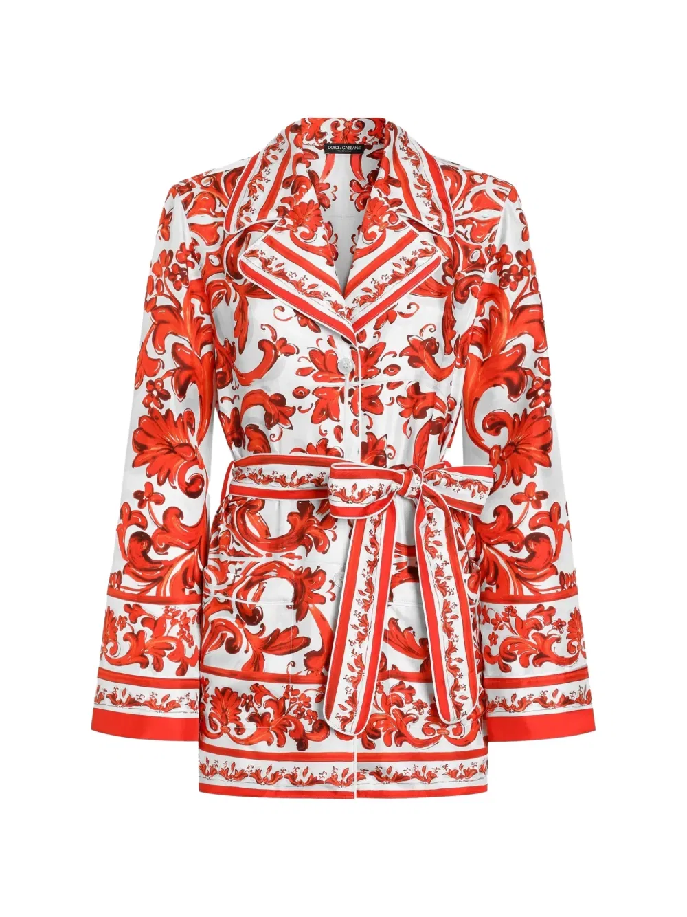 Шелковая туалетная рубашка с майоликовой печатью Dolce & Gabbana, белый