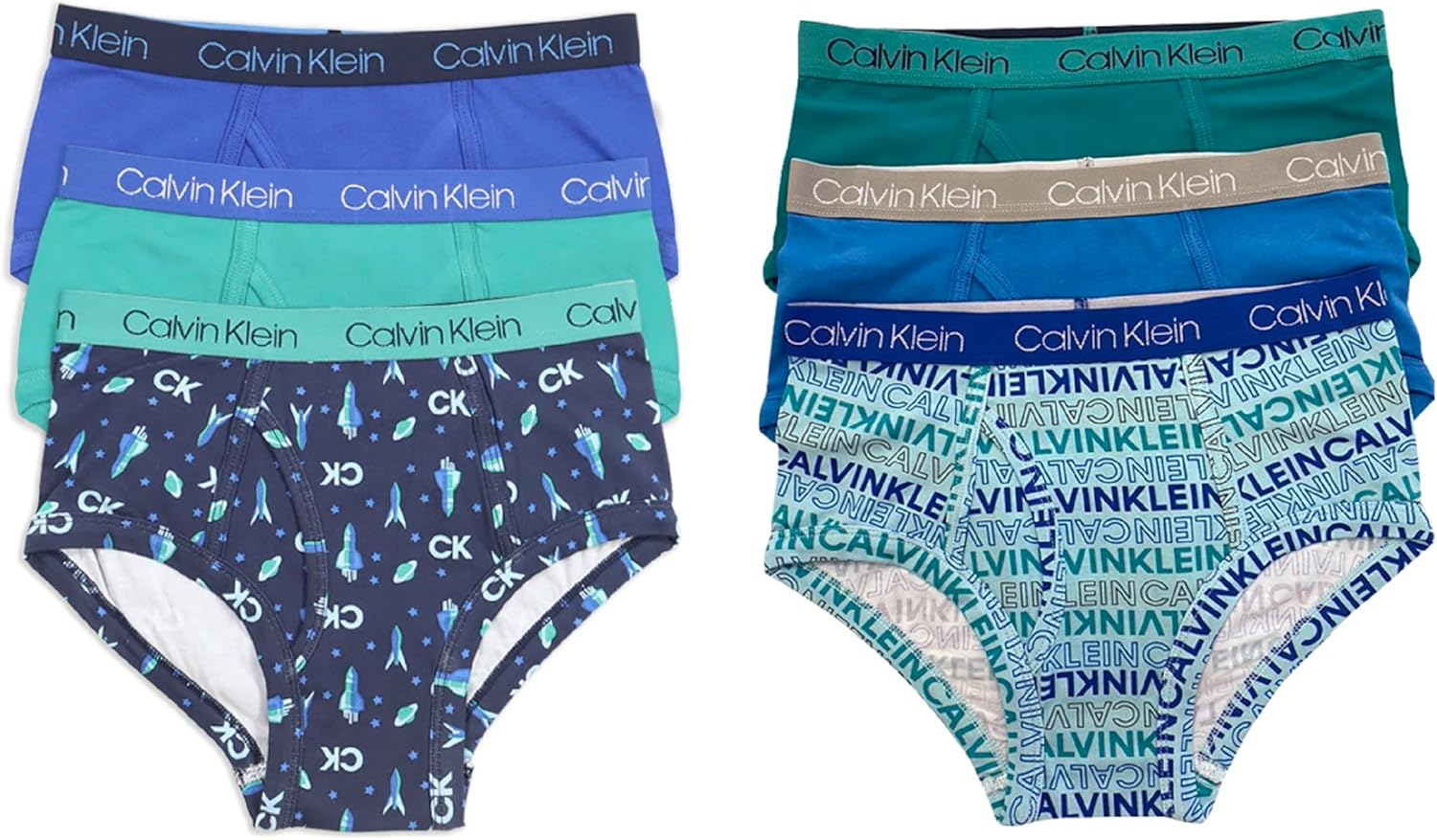 

Современные хлопковые трусы Calvin Klein для мальчиков, упаковка 6 шт., Blue /Seafoam/ Blue Print