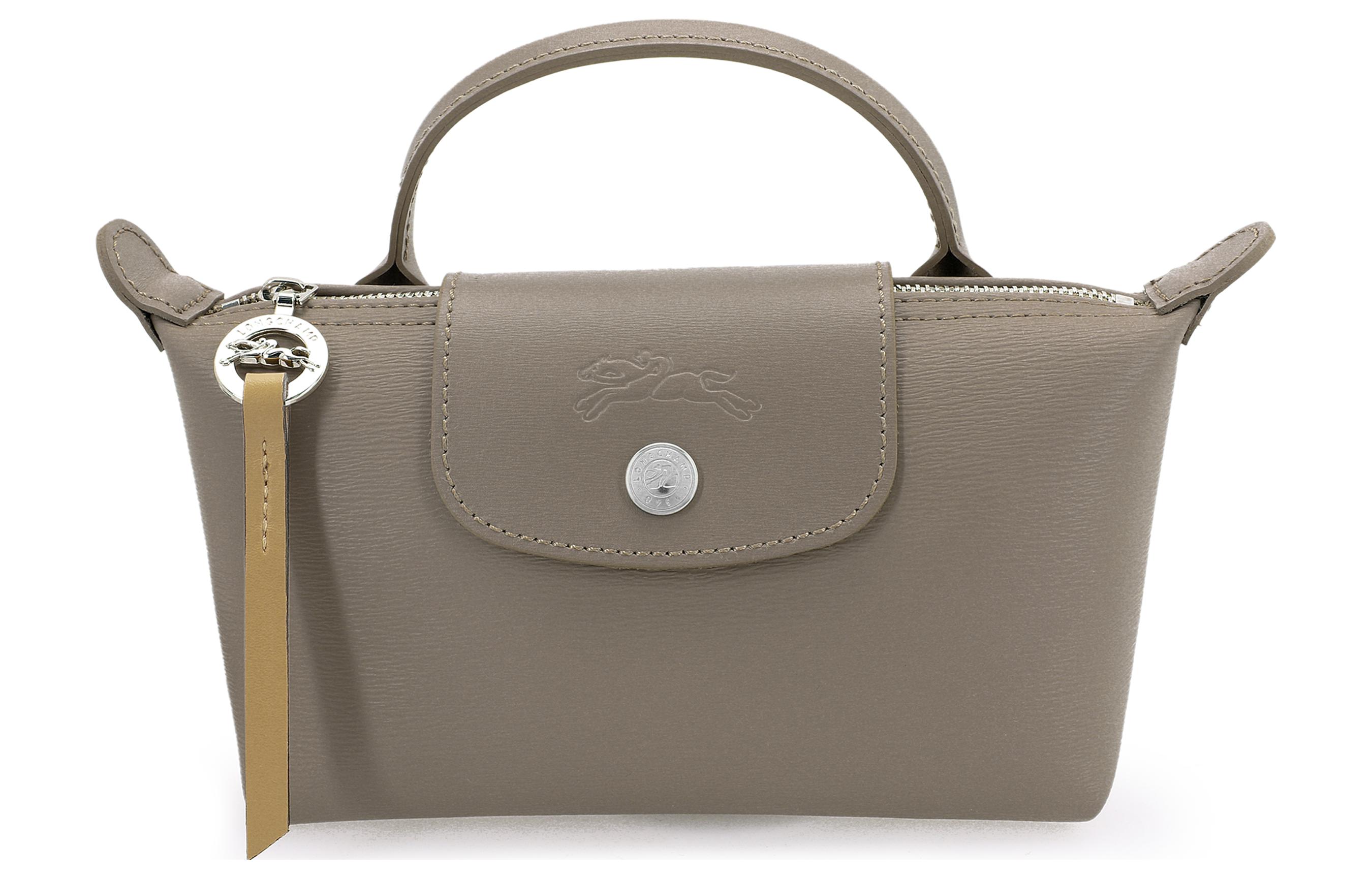 

LONGCHAMP Сумка складная городская из холста с отделкой из телячьей кожи маленькая женская верблюжья серая, Camel Gray