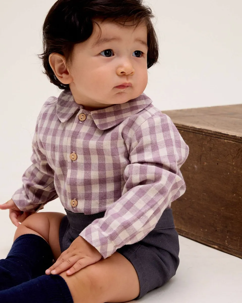 

Клетчатая детская рубашка с круглым воротником Dadati, сиреневый/белый