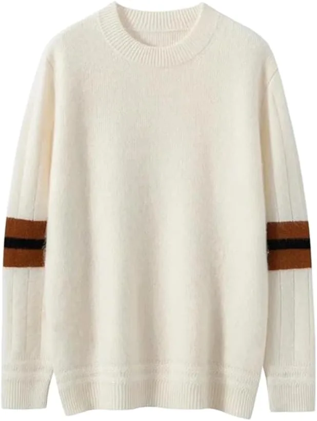 

Мужской шерстяной свитер о-нек толстый полосатый джемпер