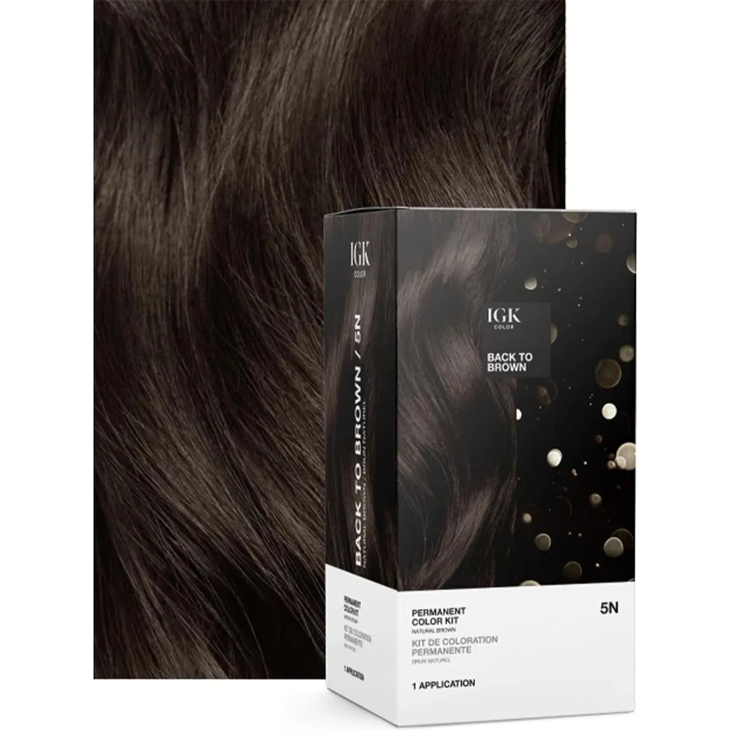 Набор для окрашивания волос IGK Permanent Hair Color Kit, 5N Back To Brown Natural Brown, стойкая краска для волос, 100% покрытие седины, без аммиака 134.66 г (1 шт.), Natural Brown — фото 2