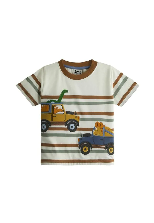 Футболка стандартного кроя с аппликационным принтом Jojo Maman Bébé, Cream Dino Truck