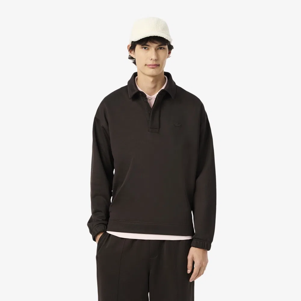 Мужской свитшот-поло с потайной планкой тёмно-коричневый от Lacoste