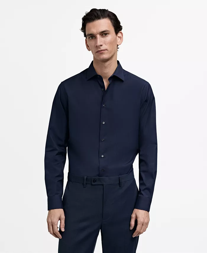 

Мужская классическая рубашка из хлопкового поплина Slim-Fit MANGO, синий