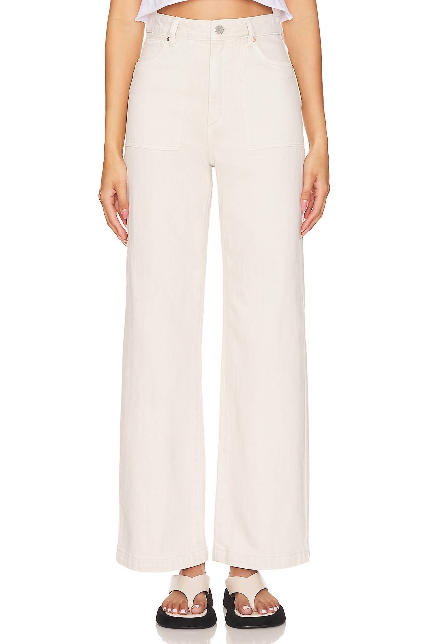 

Высокие джинсы с широкими штанинами молочного цвета Abrand Jeans, Milk