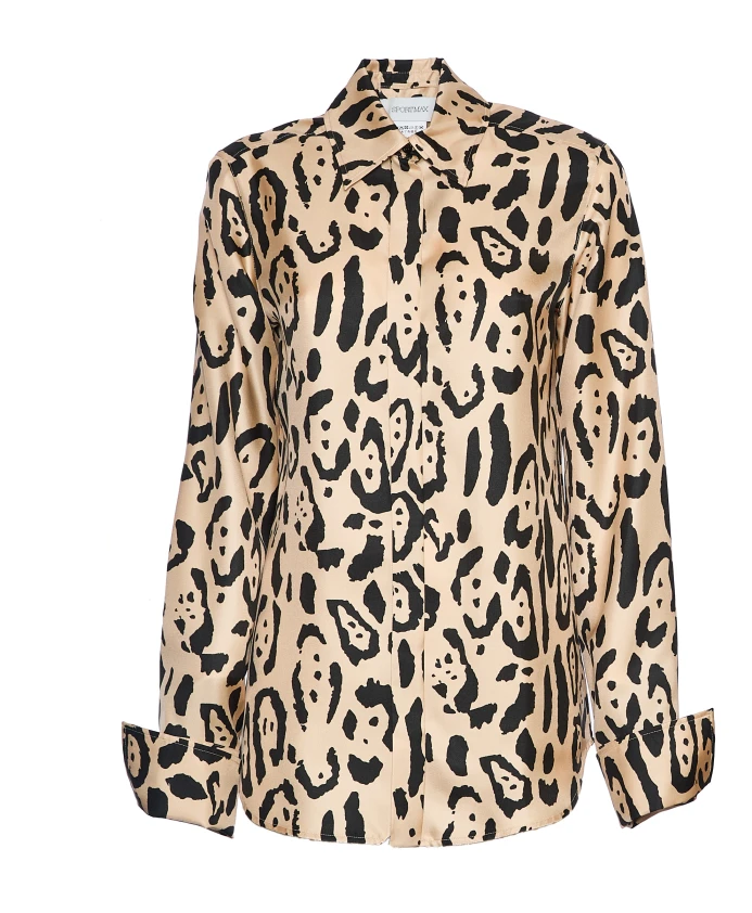 

Шелковая рубашка с животным принтом Sportmax, коричневый