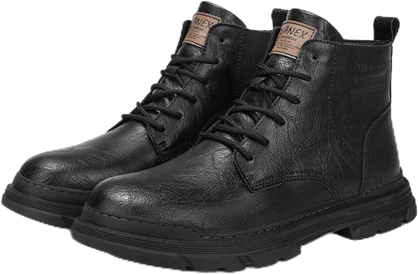 

Мужские кожаные байкерские боевые ботинки с шнуровкой, ретро, с круглым носком, подошвой с протектором, ботинки чукка до щиколотки, повседневные, водонепроницаемые, оксфорды, ботинки Dmgyck, черный