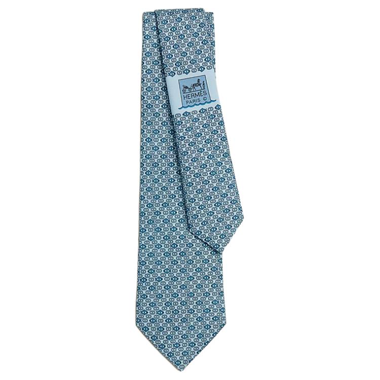 

HERMES Мужской галстук из шелка тутового шелкопряда небесно-голубого цвета Sky Blue