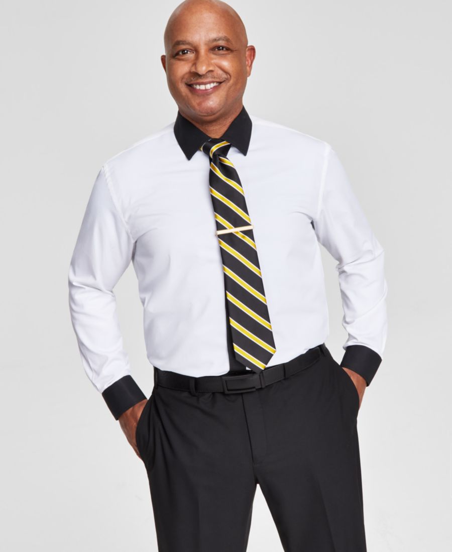 

Мужская приталенная рубашка с черной отделкой, однотонная Tayion Collection, White And Black