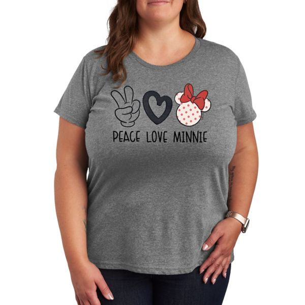 

Футболка с рисунком Минни Маус больших размеров Peace Love Minnie Disney, серый