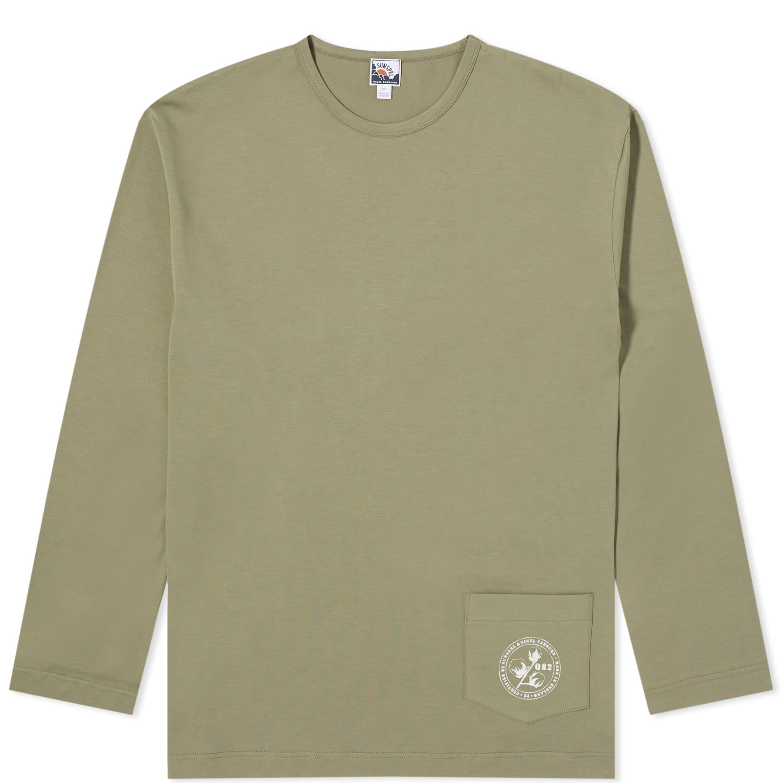 

Футболка Sunspel X Nigel Cabourn Long Sleeve Pocket T-Shirt, цвет Army Green