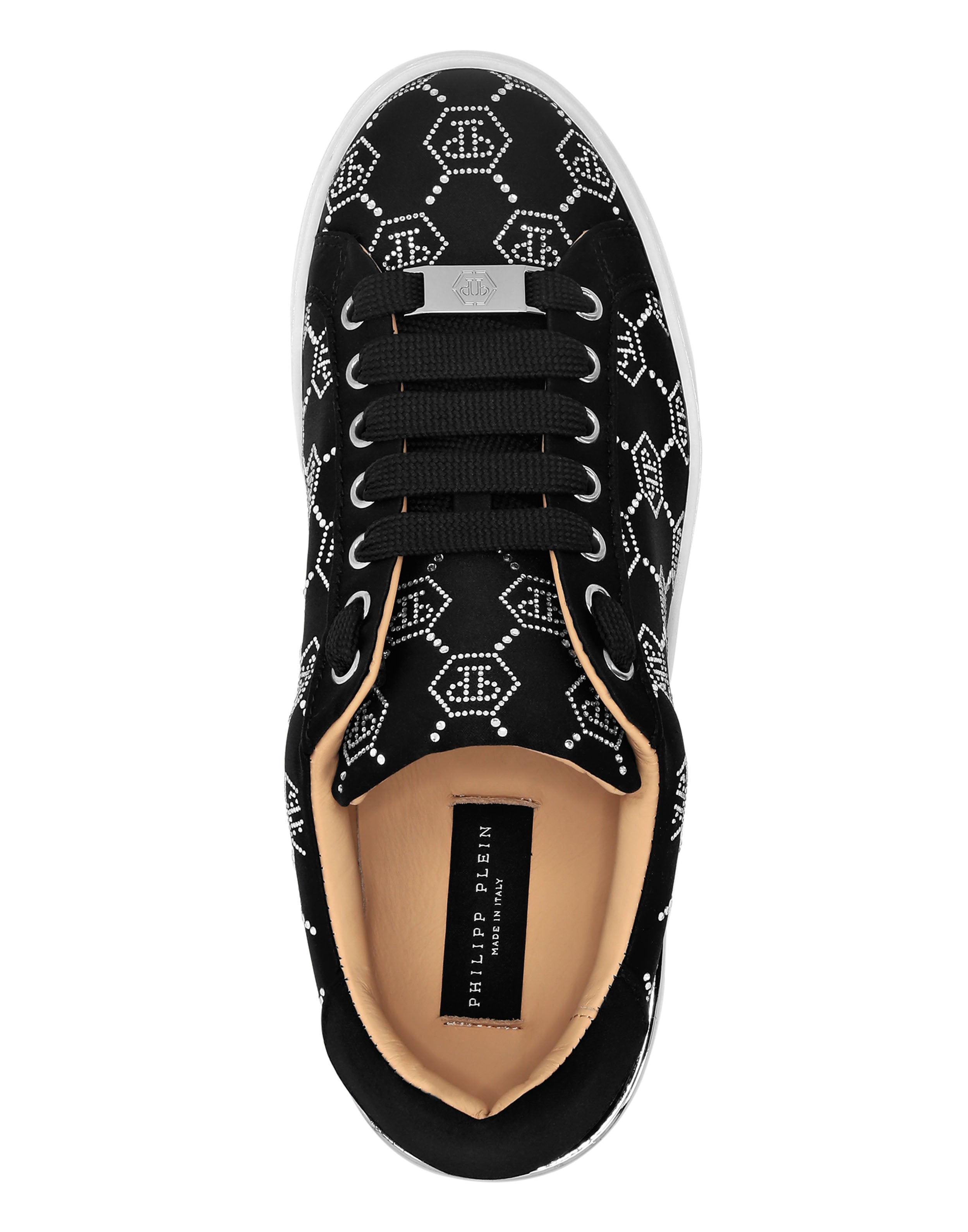 Сатиновые кроссовки Lo-Top с кристаллами Strass Monogram PHILIPP PLEIN, черный — фото 3
