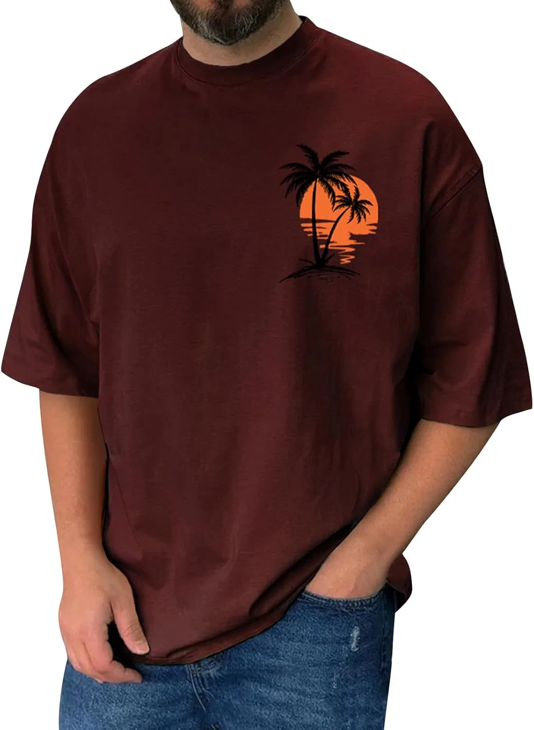 Футболка с коротким рукавом, хлопковая, Wine, S-5XL