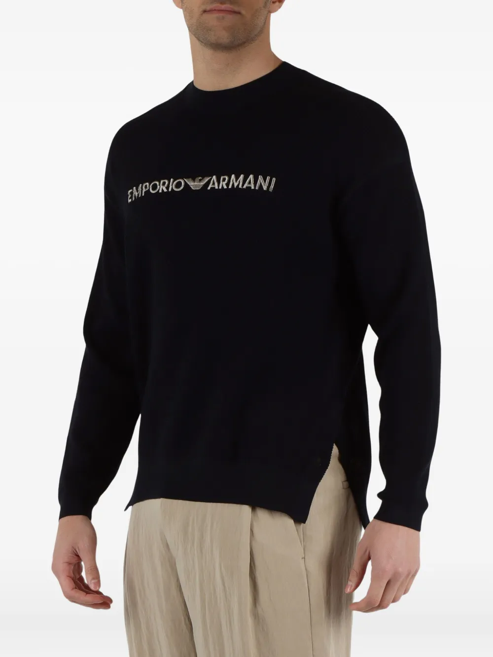 

Свитер с логотипом и боковыми разрезами EMPORIO ARMANI, синий