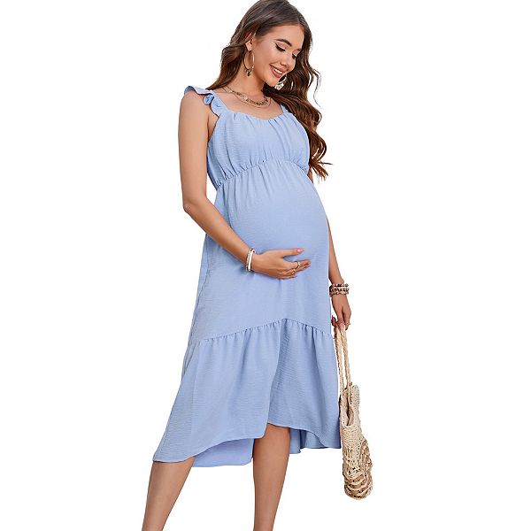 

Летнее платье для беременных с рюшами на рукавах и декольте sweetheart Yesfashion, Light Blue