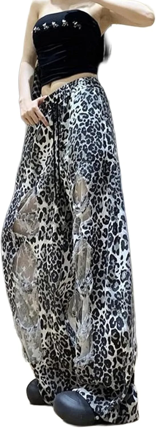 

Женские брюки Leopard с принтом леопарда, рваные, широкие