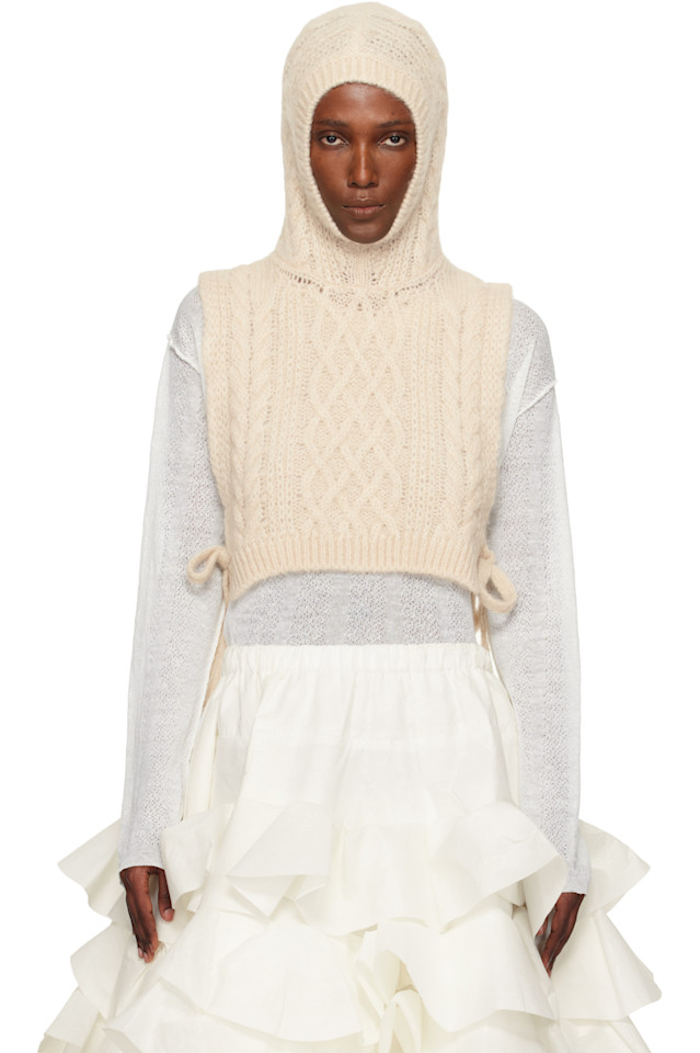 

Tao Comme Des Garçons Шерстяной жилет с капюшоном цвета слоновой кости