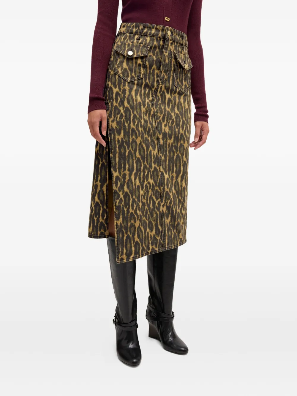 

Юбка миди с анималистичным принтом Ganni, коричневый