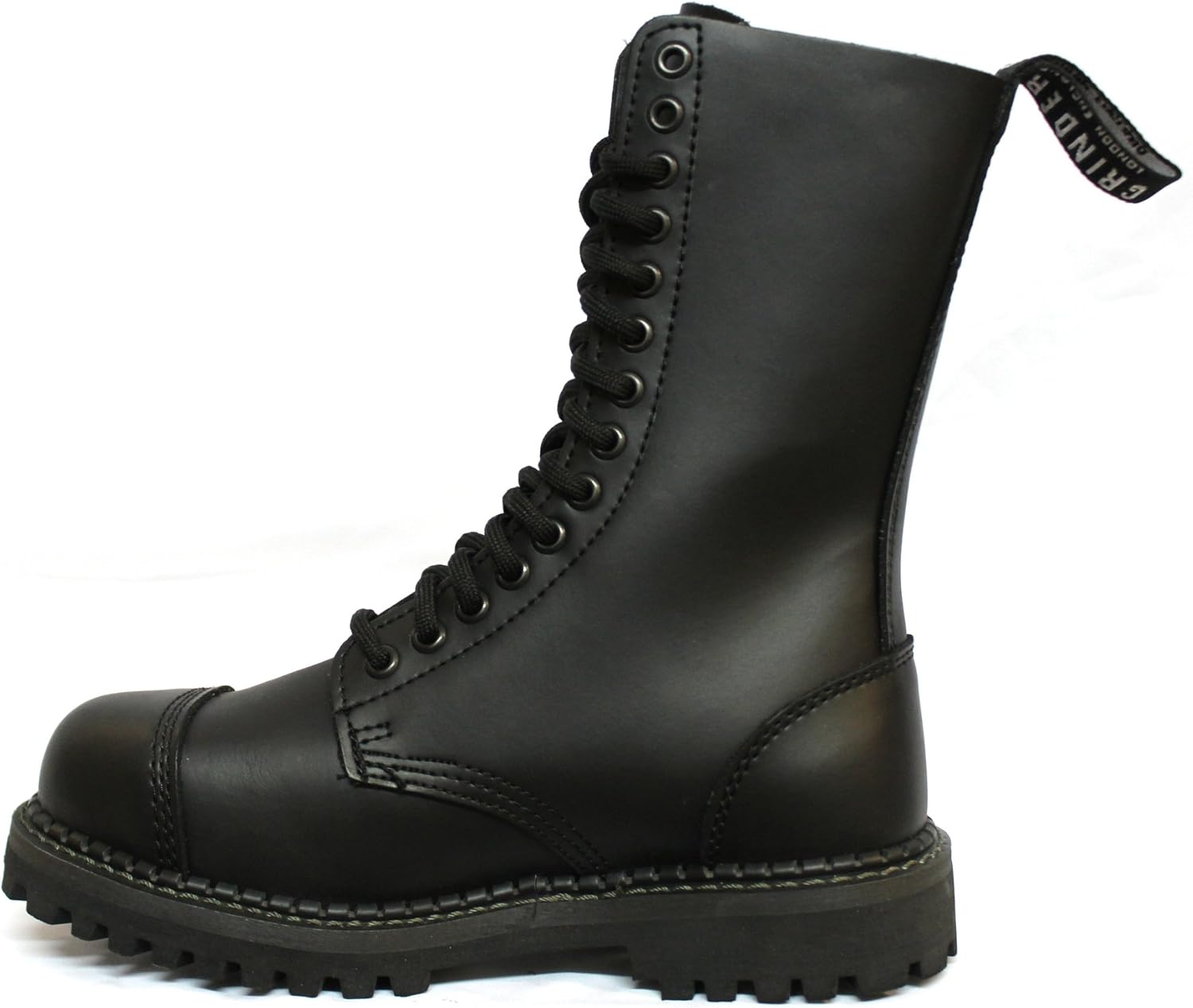 

Унисекс ботинки Grinders Herald черные из кожи с военной фантазией, стальным носком и шнуровкой на 14 отверстий