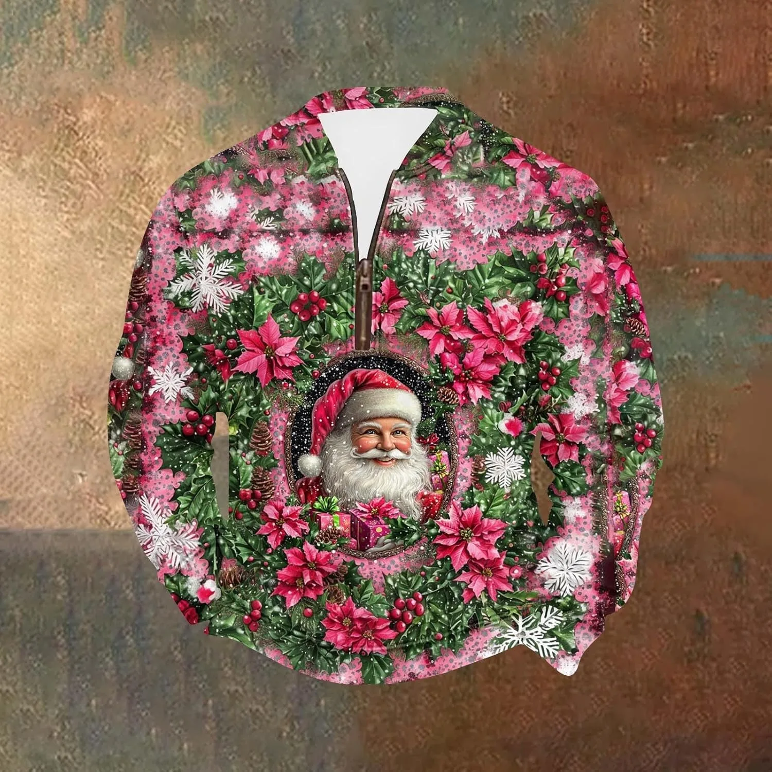 Рождественская рубашка для мужчин с длинным рукавом и принтом Funny Santa, Quarter Zip Pullover, Big and Tall — фото 2