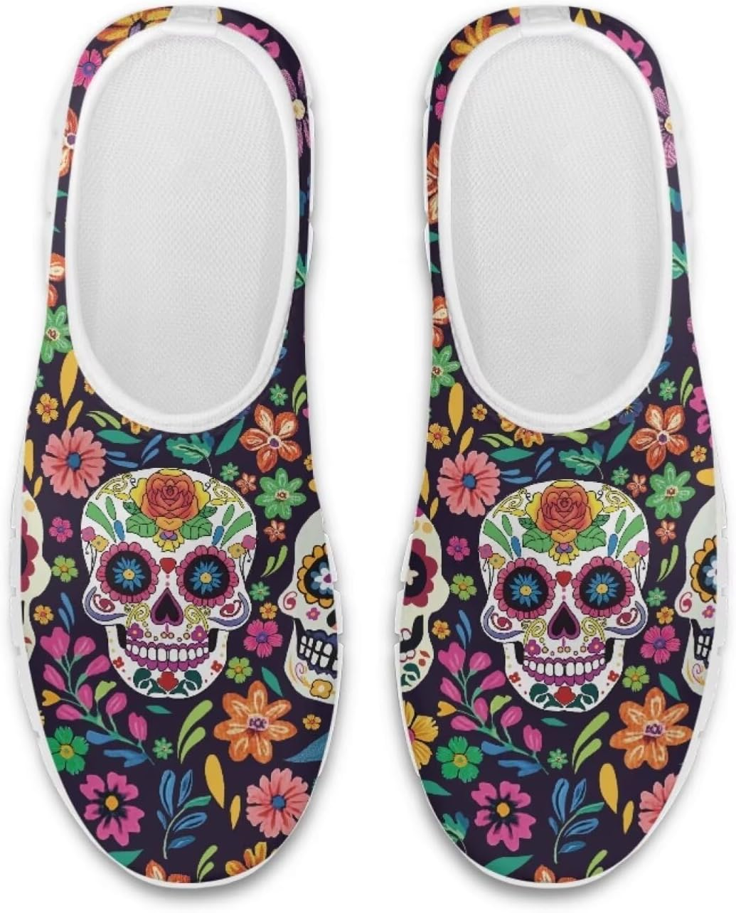 

Слипоны Chaqlin с черепом, низкие кеды, удобные мягкие сетчатые теннисные кроссовки для женщин и мужчин, для тренировок, с возможностью надевания без рук, Colorful Floral Boho Skull