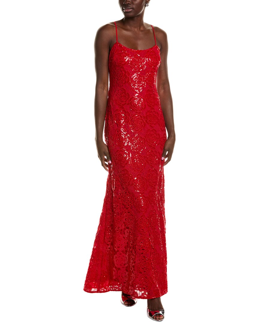 

ML Monique Lhuillier Ila Платье макси с пайетками и кружевом, красный