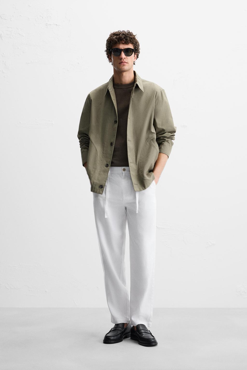 

Брюки свободного покроя из хлопка /льна ZARA, белый