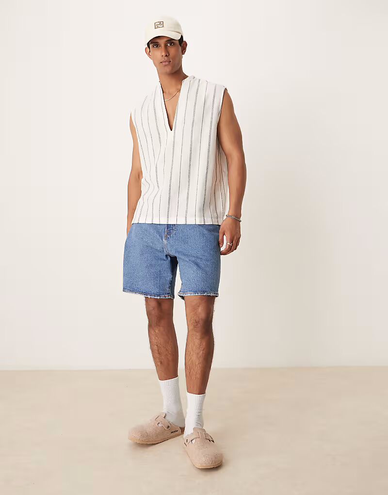 

Рубашка без рукавов ASOS DESIGN с текстурой сверху в зеленую и белую полоску