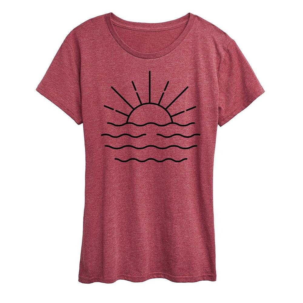 

Женская футболка с рисунком Ocean Sunset Linework, цвет Heather Dark Red