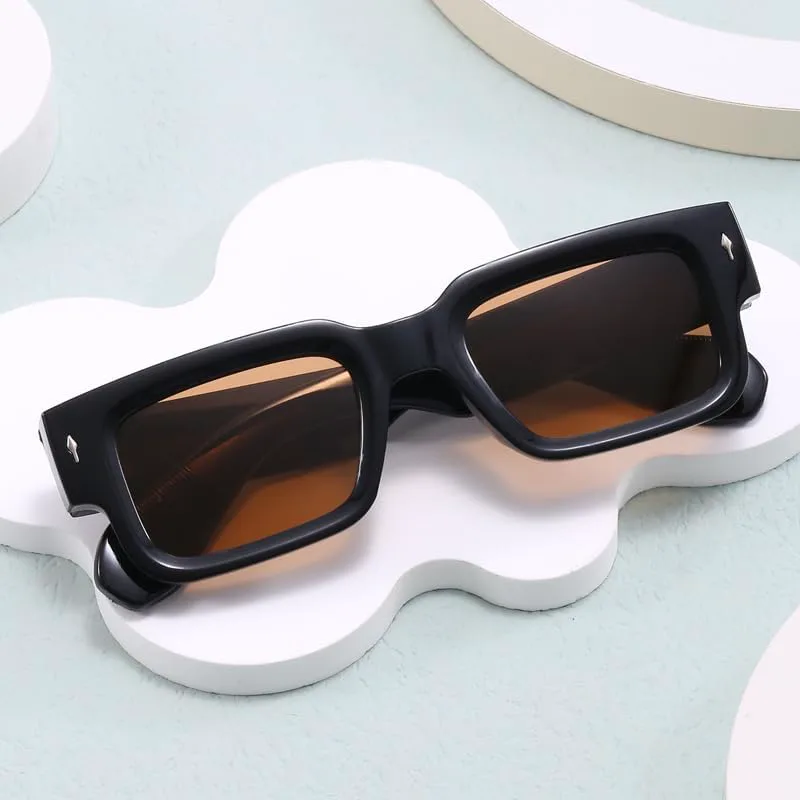 

Прочные квадратные солнцезащитные очки в стиле ретро для женщин и мужчин, массивная черная оправа с металлическими акцентами, защита UV400, коричневые линзы ENSARJOE