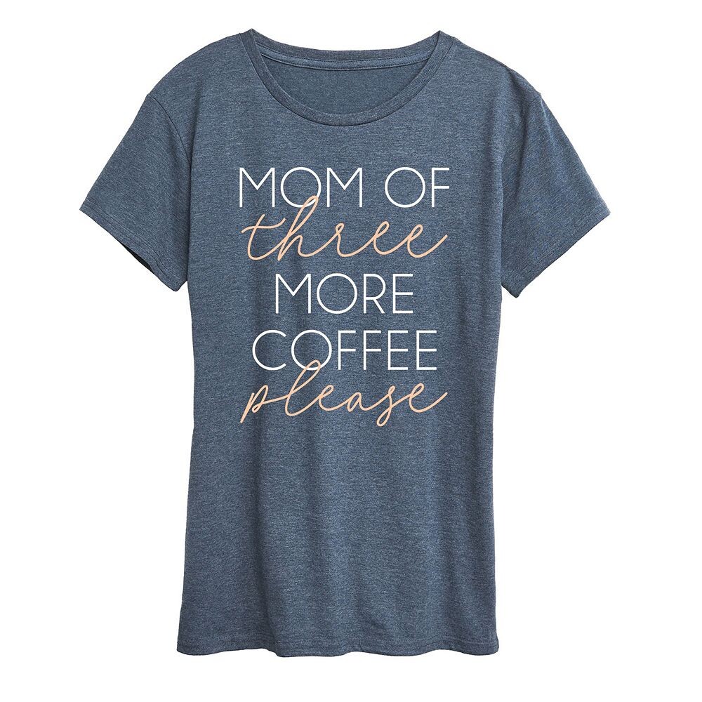

Женская футболка с рисунком Mom Of Three More Coffee Please, цвет Heather Blue