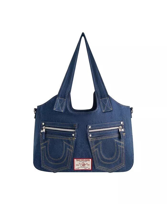 

Джинсовая сумка-портфель с подковой строчкой True Religion, синий