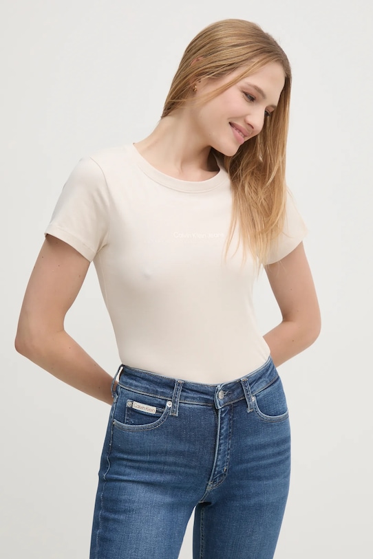 

Хлопковая футболка Calvin Klein Jeans, бежевый