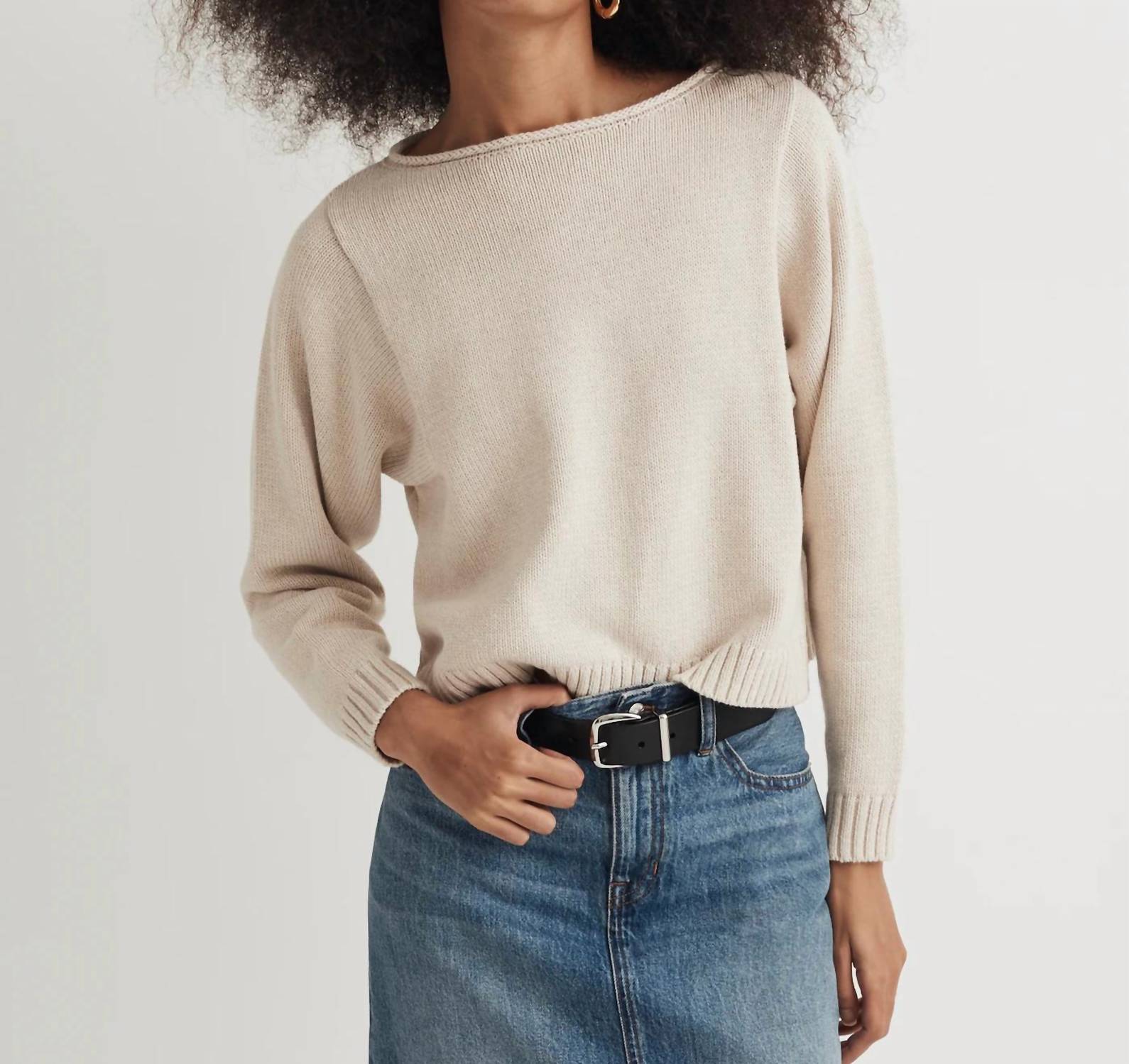 

Свитер-топ с отворотом и воротником-стойкой цвета меланж Madewell, цвет heather cream