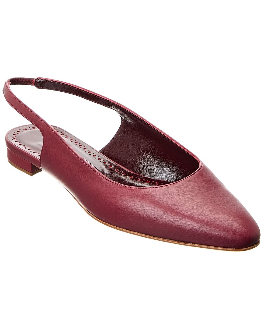 Кожаные балетки с ремешком на пятке Manolo Blahnik Sawra, красный — фото 3