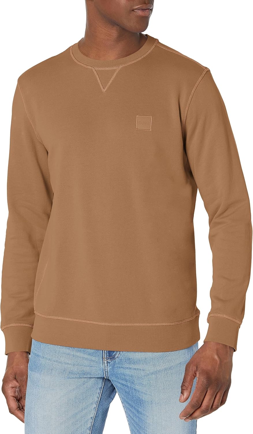 

BOSS мужской свитшот с логотипом из французского футера, Dark Khaki Beige