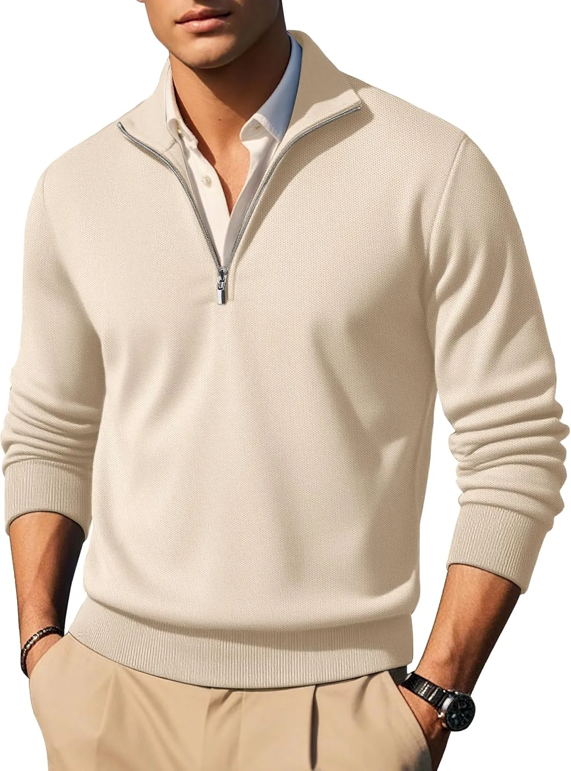 

COOFANDY мужской половинный зип-пуловер Slim Fit легкий свитер с воротником-стойкой