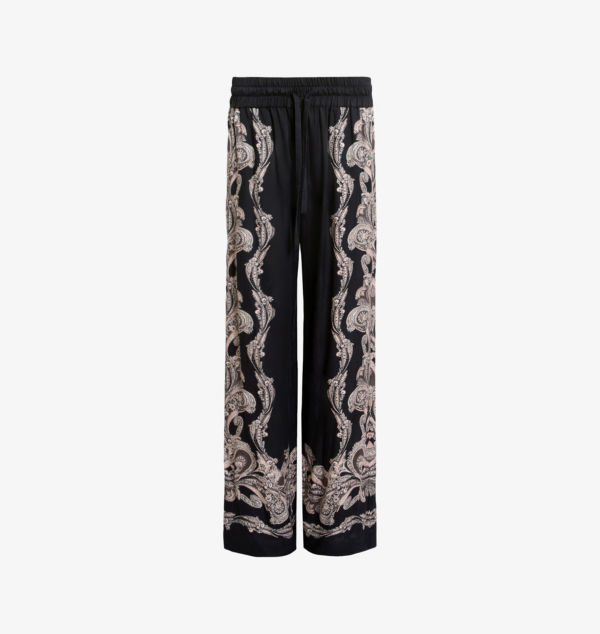 

Широкие шелковые брюки средней посадки Allsaints, цвет lita black